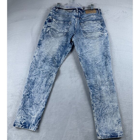 Akademiks Jeanius Skinny Jeans Mens 30X30 Moto Zipper Pockets Acid Wash Blue - Picture 2 of 13